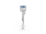 White gold Fancy Blue Cushion Cut Diamond Scattered Round Accent Ring with Prong Setting_15