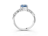 White gold Fancy Blue Cushion Cut Diamond Scattered Round Accent Ring with Prong Setting_16