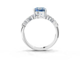 White gold Fancy Blue Cushion Cut Diamond Scattered Round Accent Ring with Prong Setting_28