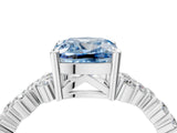 White gold Fancy Blue Cushion Cut Diamond Scattered Round Accent Ring with Prong Setting_29