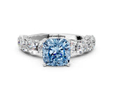 White gold Fancy Blue Cushion Cut Diamond Side Stone Engagement Ring with Four-Prong Setting_24