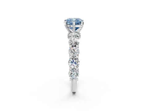 White gold Fancy Blue Cushion Cut Diamond Side Stone Engagement Ring with Four-Prong Setting_26