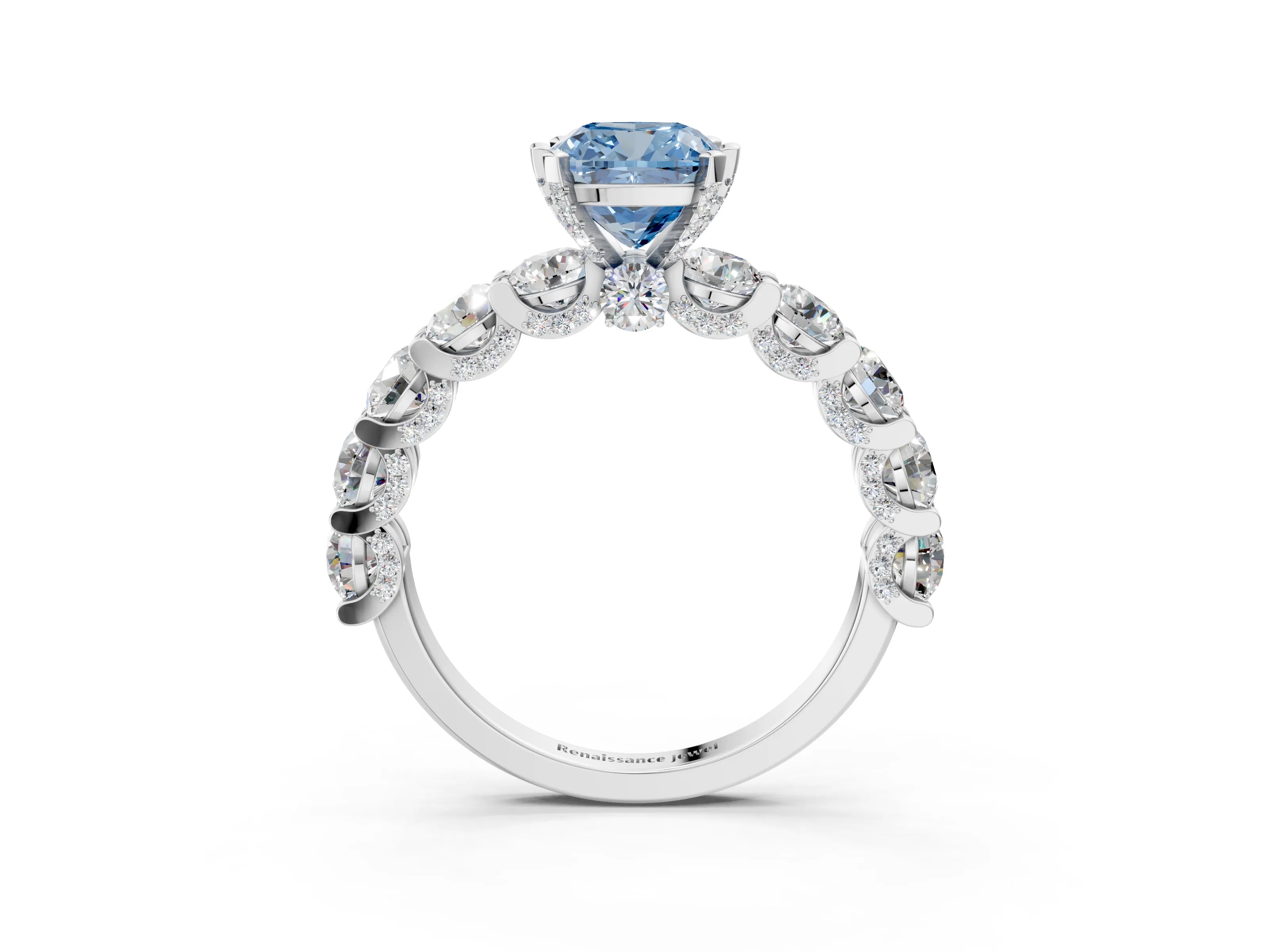 White gold Fancy Blue Cushion Cut Diamond Side Stone Engagement Ring with Four-Prong Setting_27