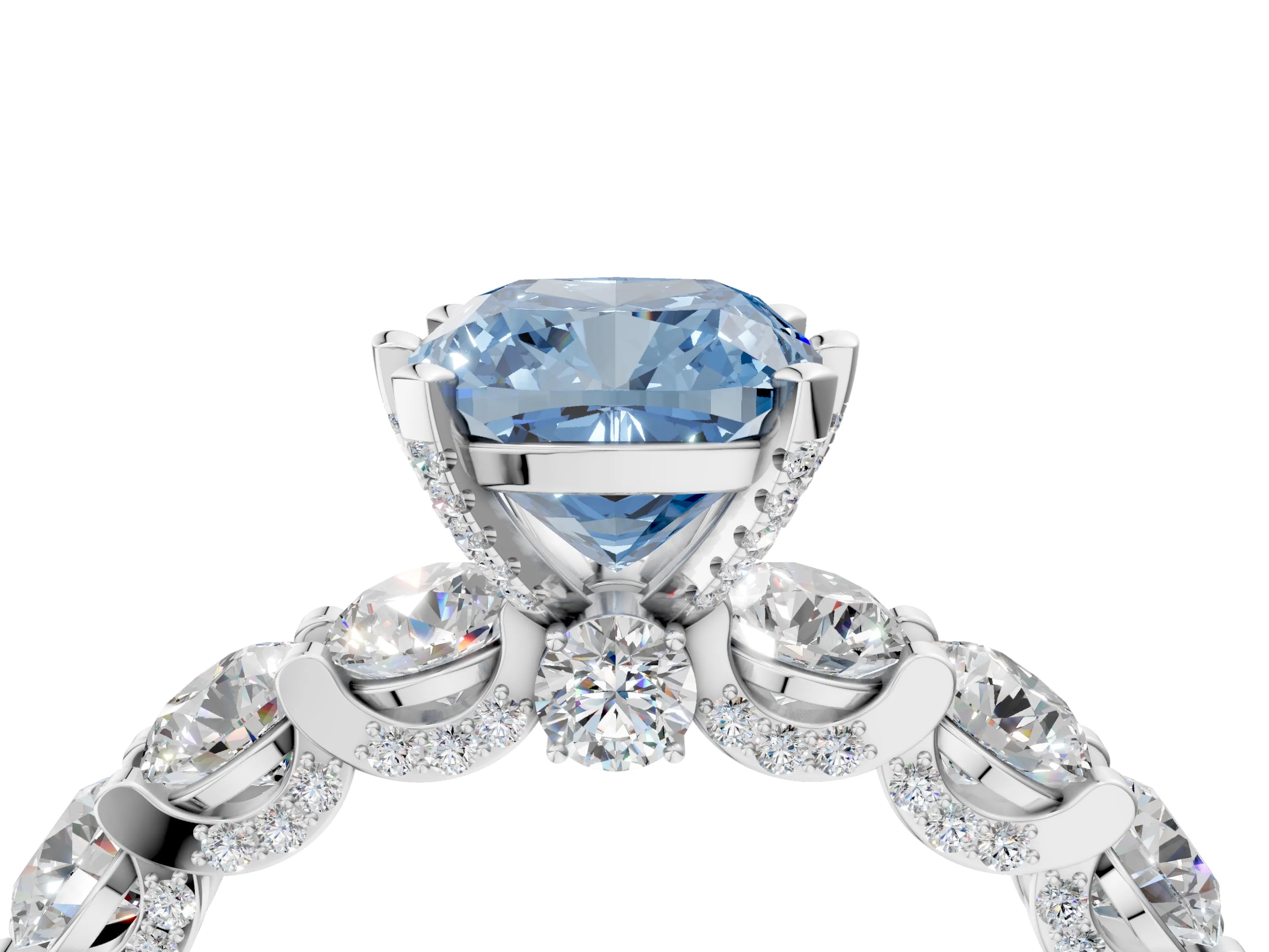 White gold Fancy Blue Cushion Cut Diamond Side Stone Engagement Ring with Four-Prong Setting_28