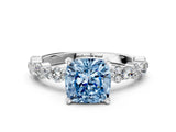 White gold Fancy Blue Cushion Cut Diamond Side Stone Solitaire Ring with Round  and Four-Prong Setting_12