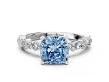 White gold Fancy Blue Cushion Cut Diamond Side Stone Solitaire Ring with Round  and Four-Prong Setting_154