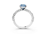 White gold Fancy Blue Cushion Cut Diamond Side Stone Solitaire Ring with Round  and Four-Prong Setting_157