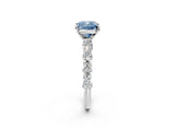 White gold Fancy Blue Cushion Cut Diamond Side Stone Solitaire Ring with Round  and Four-Prong Setting_157