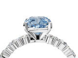 White gold Fancy Blue Cushion Cut Diamond Side Stone Solitaire Ring with Round  and Four-Prong Setting_158