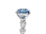 White gold Fancy Blue Cushion Cut Diamond Side Stone Solitaire Ring with Round  and Four-Prong Setting_159