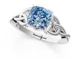 White gold Fancy Blue Cushion Cut Diamond Solitaire Celtic Knot Ring with Four-Prong Setting_85