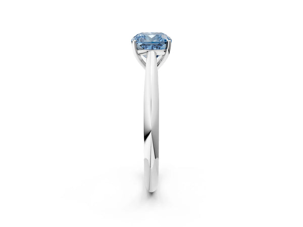 Platinum Fancy Blue Cushion Cut Diamond Solitaire Engagement Ring with Cathedral Setting and Four-Prong Mount
