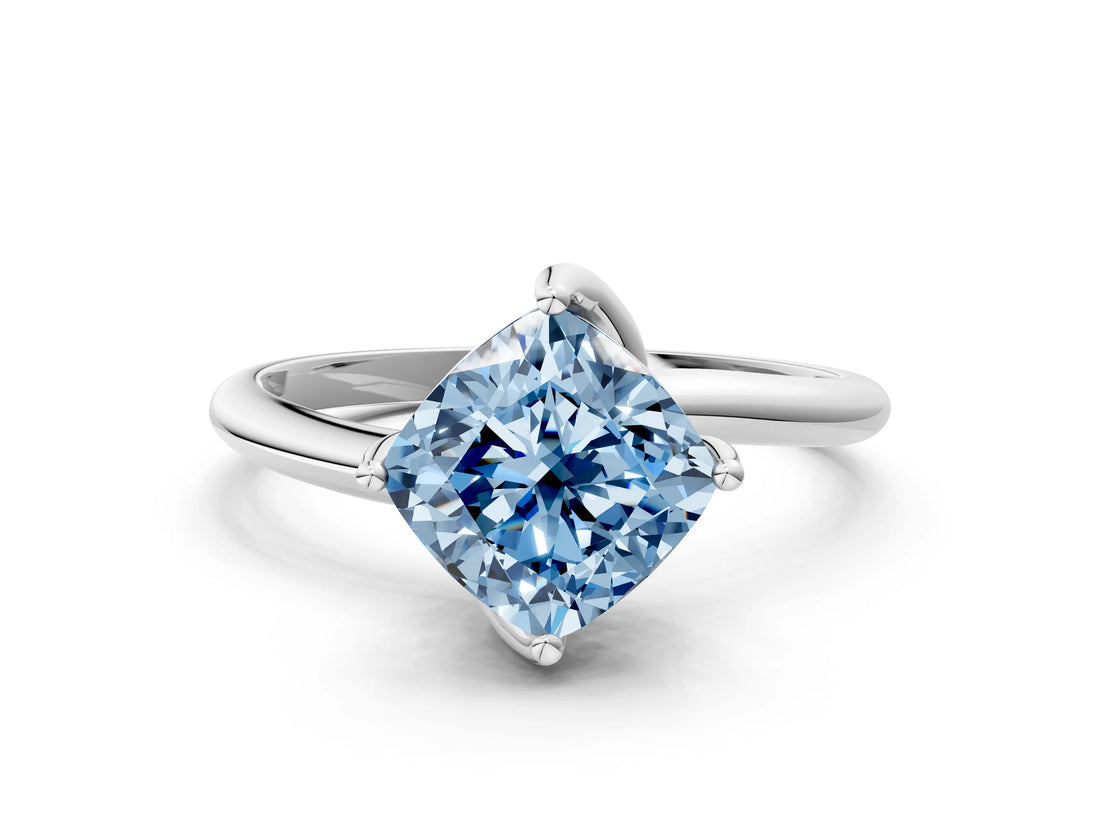 White gold Fancy Blue Cushion Cut Diamond Solitaire Engagement Ring with Four-Prong Setting and Classic Band_20