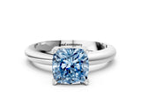 White gold Fancy Blue Cushion Cut Diamond Solitaire Engagement Ring with Round Band and Four-Prong Setting_161