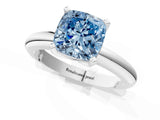 White gold Fancy Blue Cushion Cut Diamond Solitaire Engagement Ring with Round Band and Four-Prong Setting_162