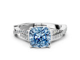 White gold Fancy Blue Cushion Cut Diamond Solitaire Engagement Ring with Twisted Pavé Band and Four-Prong Setting_93