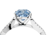 White gold Fancy Blue Cushion Cut Diamond Solitaire Engagement Ring with Twisted Pavé Band and Four-Prong Setting_97