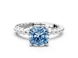 White gold Fancy Blue Cushion Cut Diamond Solitaire Ring with Beaded Band and Prong Setting_405