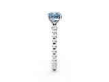 White gold Fancy Blue Cushion Cut Diamond Solitaire Ring with Beaded Band and Prong Setting_406