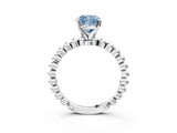White gold Fancy Blue Cushion Cut Diamond Solitaire Ring with Beaded Band and Prong Setting_408