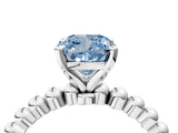 White gold Fancy Blue Cushion Cut Diamond Solitaire Ring with Beaded Band and Prong Setting_408