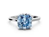 White gold Fancy Blue Cushion Cut Diamond Solitaire Ring with Flower Prong Setting and Classic Band_135
