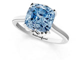 White gold Fancy Blue Cushion Cut Diamond Solitaire Ring with Flower Prong Setting and Classic Band_136