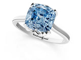 White gold Fancy Blue Cushion Cut Diamond Solitaire Ring with Flower Prong Setting and Classic Band_15