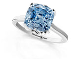 White gold Fancy Blue Cushion Cut Diamond Solitaire Ring with Flower Prong Setting and Classic Band_15