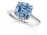 White gold Fancy Blue Cushion Cut Diamond Solitaire Ring with Flower Prong Setting and Classic Band_48