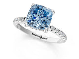 White gold Fancy Blue Cushion Cut Diamond Solitaire Ring with Four-Prong Setting and Pavé Band_4
