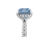 White gold Fancy Blue Cushion Cut Diamond Solitaire Ring with Four-Prong Setting and Pavé Band_8