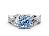 White gold Fancy Blue Cushion Cut Diamond Solitaire Ring with Four-Prong Setting and Twisted Pavé Band_51