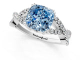White gold Fancy Blue Cushion Cut Diamond Solitaire Ring with Four-Prong Setting and Twisted Pavé Band_52