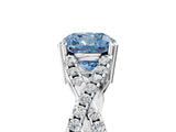 White gold Fancy Blue Cushion Cut Diamond Solitaire Ring with Four-Prong Setting and Twisted Pavé Band_56