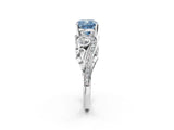 White gold Fancy Blue Cushion Cut Diamond Solitaire Ring with Milgrain Pavé Band and Four-Prong Setting_246