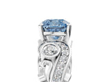 White gold Fancy Blue Cushion Cut Diamond Solitaire Ring with Milgrain Pavé Band and Four-Prong Setting_249