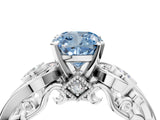 White gold Fancy Blue Cushion Cut Diamond Solitaire Ring with Milgrain Pavé Band and Four-Prong Setting_257