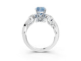 White gold Fancy Blue Cushion Cut Diamond Solitaire Ring with Milgrain Pavé Band and Four-Prong Setting_259