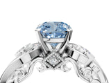 White gold Fancy Blue Cushion Cut Diamond Solitaire Ring with Milgrain Pavé Band and Four-Prong Setting_260
