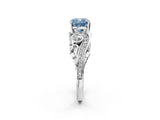 White gold Fancy Blue Cushion Cut Diamond Solitaire Ring with Milgrain Pavé Band and Four-Prong Setting_267