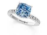 White gold Fancy Blue Cushion Cut Diamond Solitaire Ring with Pavé Band and Four-Prong Setting_93