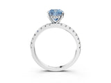 White gold Fancy Blue Cushion Cut Diamond Solitaire Ring with Pavé Band and Four-Prong Setting_94