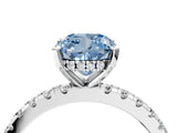 White gold Fancy Blue Cushion Cut Diamond Solitaire Ring with Pavé Band and Four-Prong Setting_96