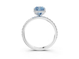 White gold Fancy Blue Cushion Cut Diamond Solitaire Ring with Pavé Band and Hidden Halo_34