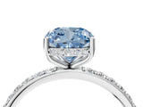 White gold Fancy Blue Cushion Cut Diamond Solitaire Ring with Pavé Band and Hidden Halo_36