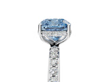 White gold Fancy Blue Cushion Cut Diamond Solitaire Ring with Pavé Band and Hidden Halo_37