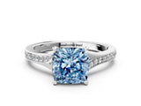 White gold Fancy Blue Cushion Cut Diamond Solitaire Ring with Pavé Band and Prong Setting_24