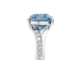 White gold Fancy Blue Cushion Cut Diamond Solitaire Ring with Pavé Band and Prong Setting_29