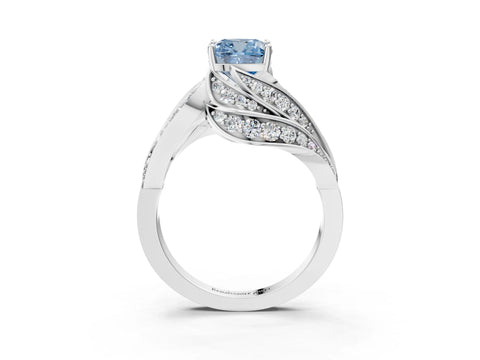 White gold Fancy Blue Cushion Cut Diamond Solitaire Ring with Prong Setting and Twisted Pavé Band_15